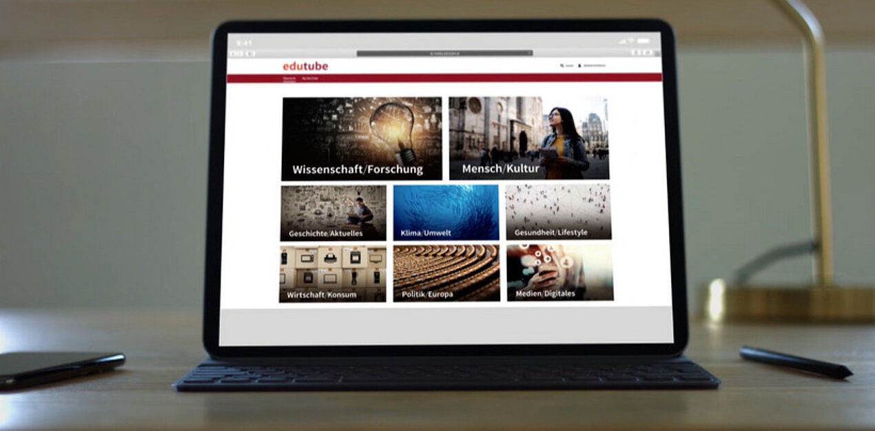 VOD implementation: Video-Plattform edutube Notebook with edutube startscreen