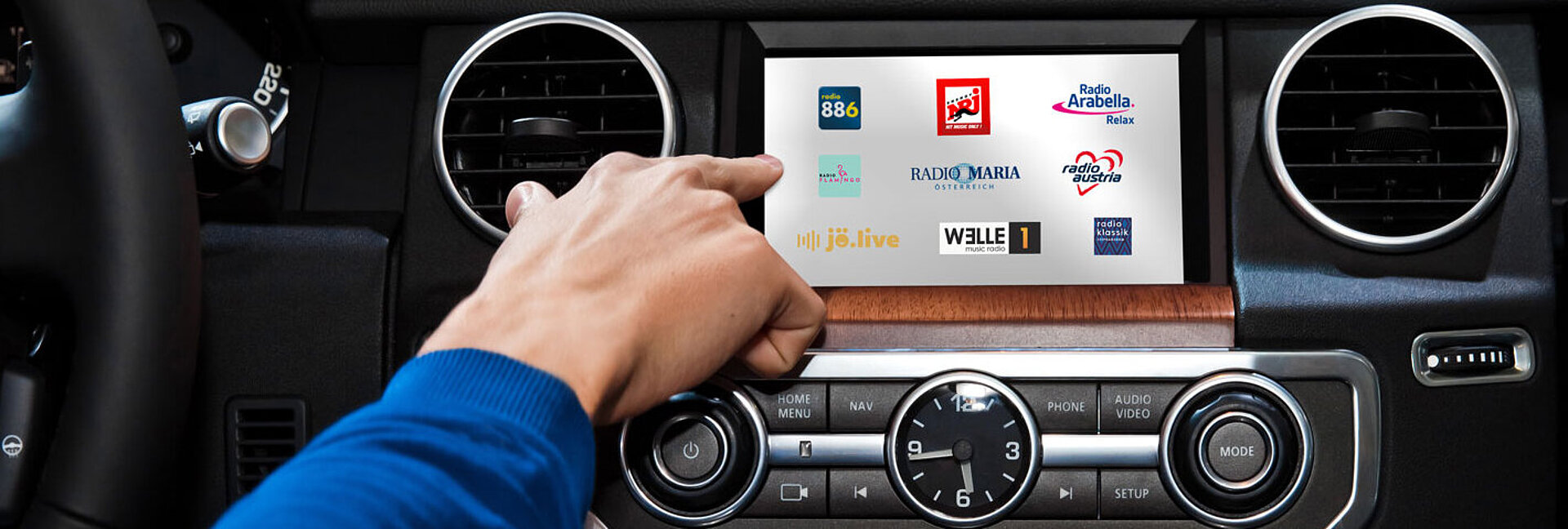 car radio with hand